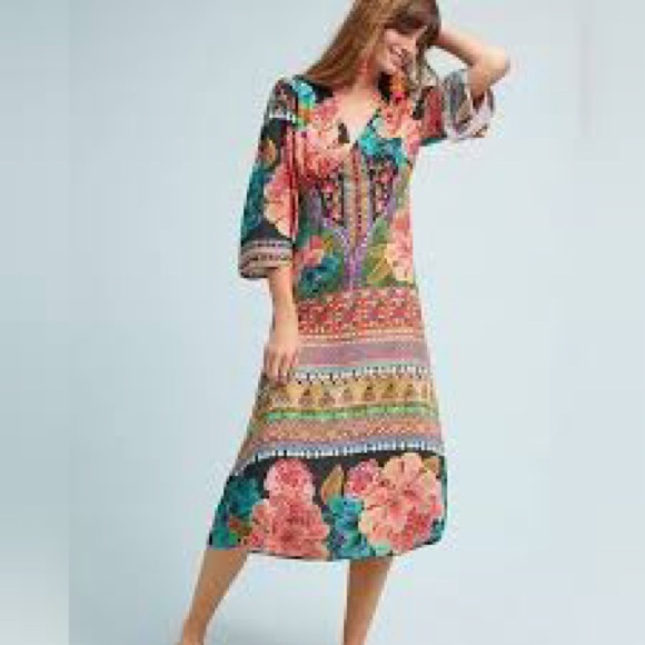 FARM Rio Dresses & Skirts - Farm Rio Rosario Bell Sleeve Lightweight Floral Boho Maxi Dress Size S